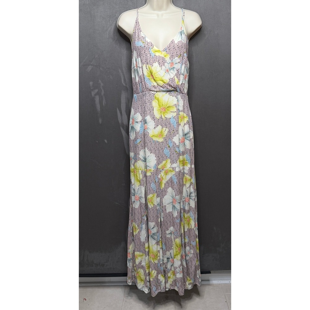 Maria Filo Maxi Dress Womens Size P Multicolor Floral Viscose V-Neck Tie Back